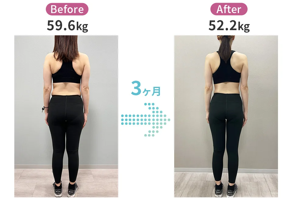 3ヶ月で59.6kgから52.2kgになった女性の後ろ姿のビフォーアフター